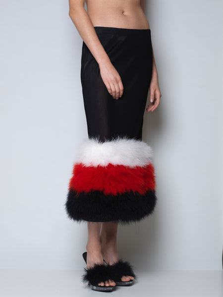 boudoir skirt with marabou feather hem