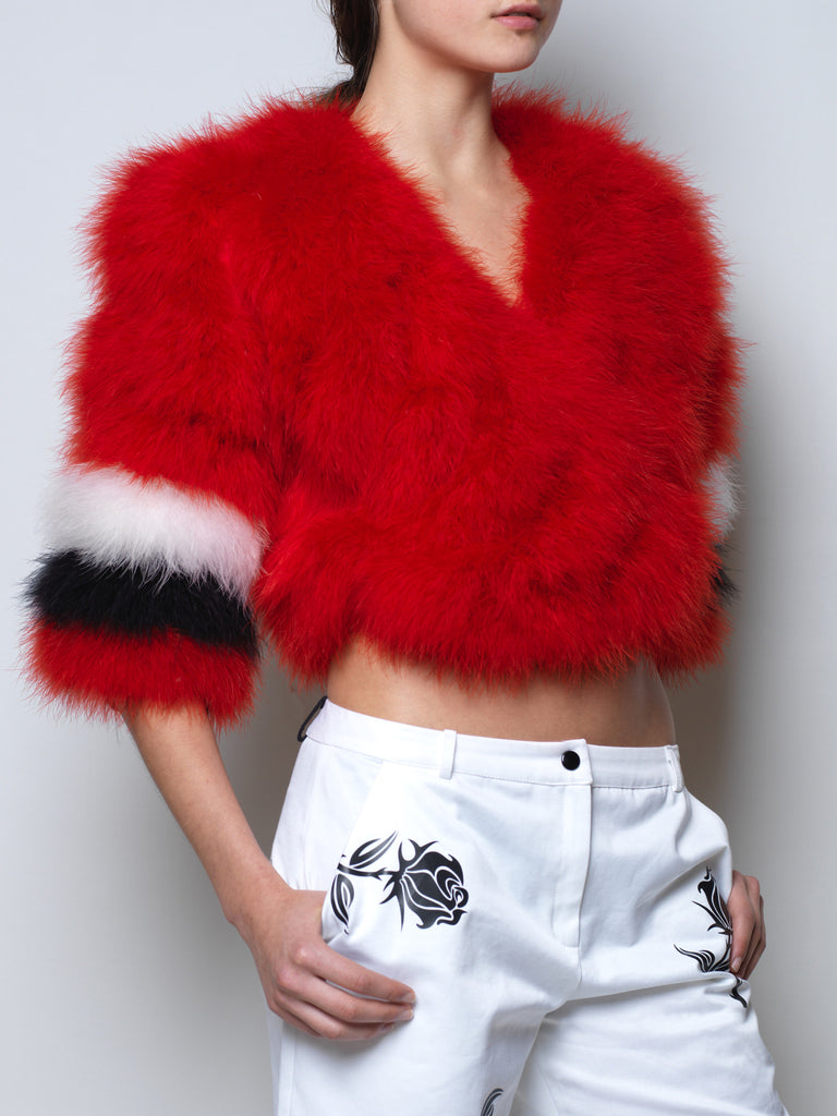 feather bomber in red marabou