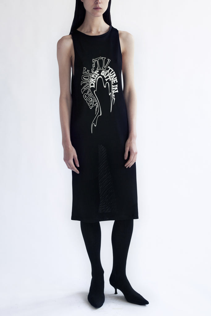 tank top dress in black viscose knit 'tune in drop out'